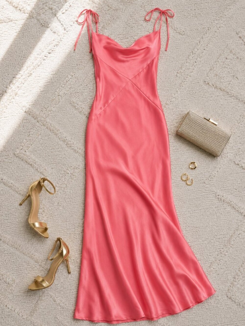 Alex & Sophia Dark Coral Cowlneck Shoulder Tie Maxi Dress NWT